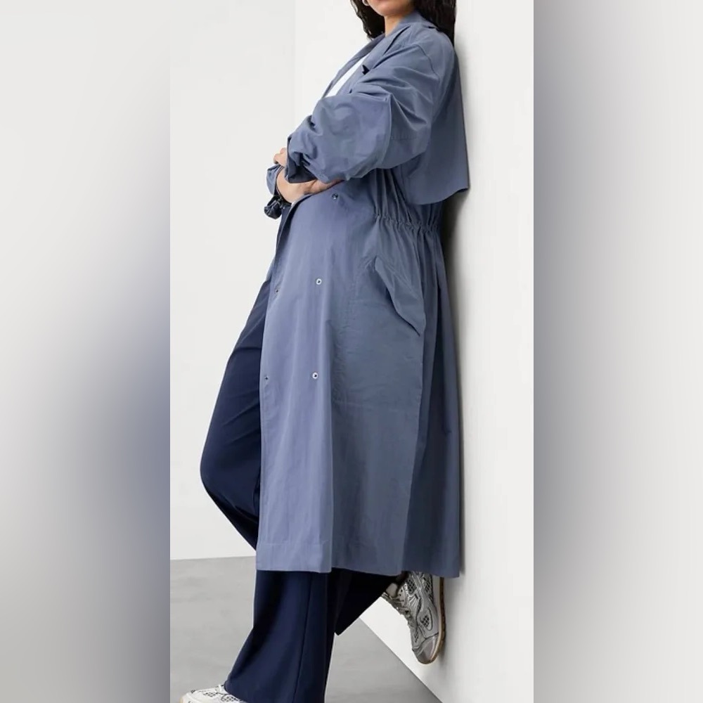 NWT Athleta Luna Trench Coat – Shadow Blue Oversized Fit